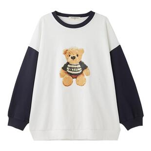 女童拼袖小熊卫衣2022春装新款少女韩版休闲上衣中大童洋气套头衫