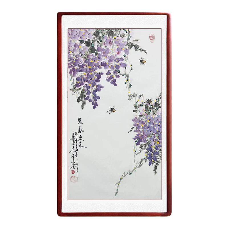 国画紫藤花装饰画卷轴木框装裱