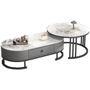 岩板茶几客厅家用轻奢现代简约茶桌椭圆网红小户型茶几电视柜组合