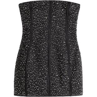 HM女装抹胸春季缀饰修身欧根纱礼服无袖一字肩露背上衣1260029