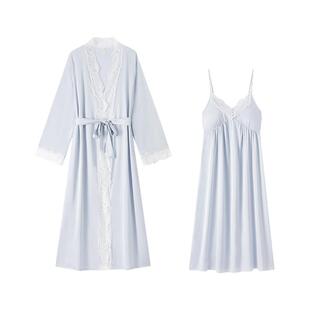 冰丝绸睡裙女吊带睡衣冬季性感纯欲风带胸垫蕾丝睡袍长款浴袍秋冬