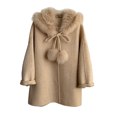 温柔风气质中长款狐狸毛编织外套