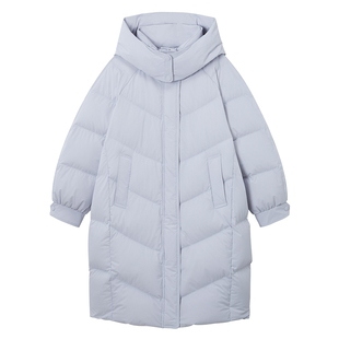 热风女士羽绒服长款连帽羽绒服2025年冬季新款基础加厚羽绒服外套