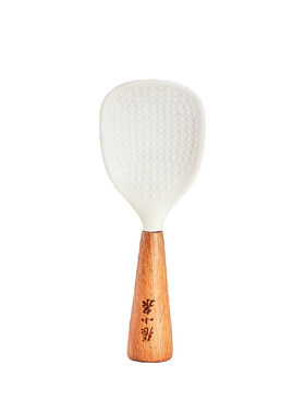 张小泉木柄饭勺木质手柄厨房用品硅胶家用白色易清洗饭勺官方正品