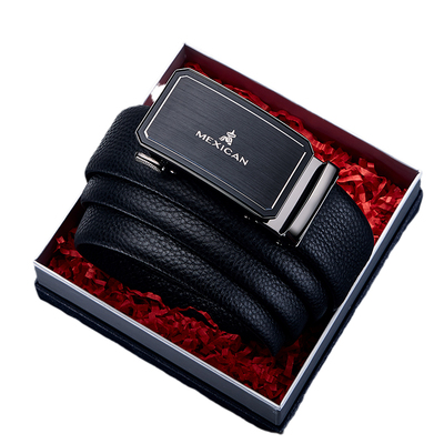 稻草人男头层牛皮带身合金扣头