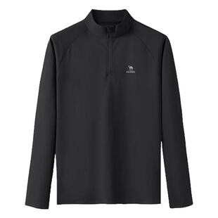 骆驼健身速干衣男2026夏季户外立领长袖T恤训练服跑步运动上衣女