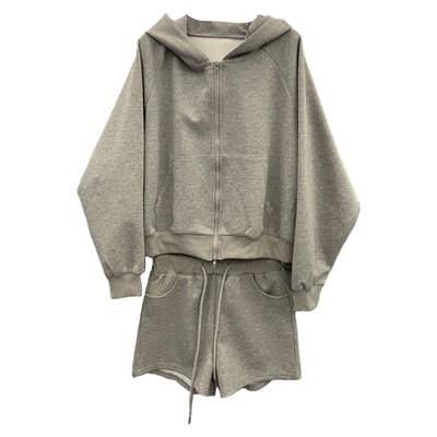 春上新连麦卫衣开衫短裤两件套女