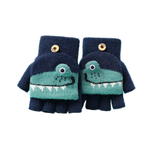 儿童手套冬季男童新款五指翻盖冬天保暖男孩10半指小学生写字12岁
