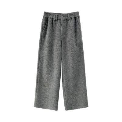 长裤卫裤摇粒绒灰色松紧腰