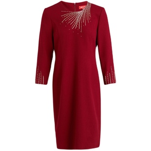 商场同款皮尔卡丹女装秋季新款轻奢亮钻宴会华丽礼服裙