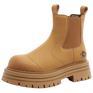 骆驼女鞋2025冬季新款休闲户外保暖加绒高帮女鞋厚底增高切尔西靴