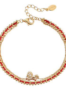 卡蒂罗萌马好运手链女925银本命年红绳双链设计款新年礼物送闺蜜