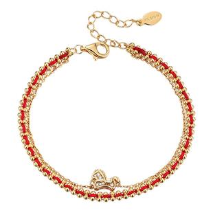 卡蒂罗萌马好运手链女925银本命年红绳双链设计款新年礼物送闺蜜