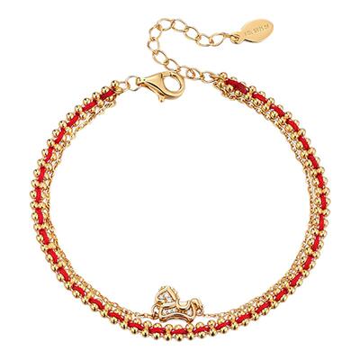 卡蒂罗萌马好运手链女925银本命年红绳双链设计款新年礼物送闺蜜