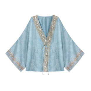 【金昭玉粹】新中式人丝提花重工珠绣交襟外套女上衣早秋新品薄款