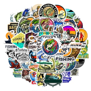 50张高颜值出海风渔民户外钓鱼卡通贴纸diy水杯收纳柜手机电脑笔记本充电宝储物箱渔具露营装备防水装饰贴画