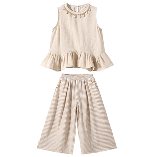 女童夏装棉麻套装2026新款女孩时髦洋气韩版两件套儿童夏季衣服潮