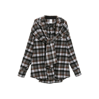TurnSignal连帽格子衬衫外套女