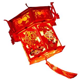 2026马年新年新款走马灯发光投影diy材料包儿童手提元宵灯笼宫灯