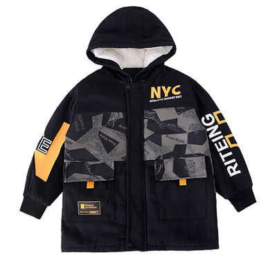 男童外套秋冬装2025新款加绒中大童时髦男孩棉衣冬季加厚儿童风衣