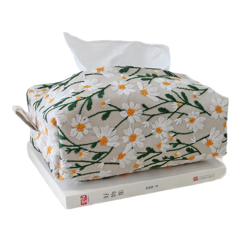 棉麻刺绣纸巾盒立体布艺纸巾袋家用精致生活抽纸纸巾袋装饰收纳盒
