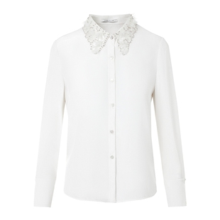 朗姿/莱茵福莱尔重工蕾丝通勤气质百搭白色衬衫长袖上衣女高级感