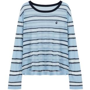 LAGOGO航海系撞色条纹T恤女拉谷谷2025春夏新款轻薄罩衫针织衫