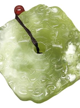 精雕工方形玉牌纯天然岫玉吊挂件