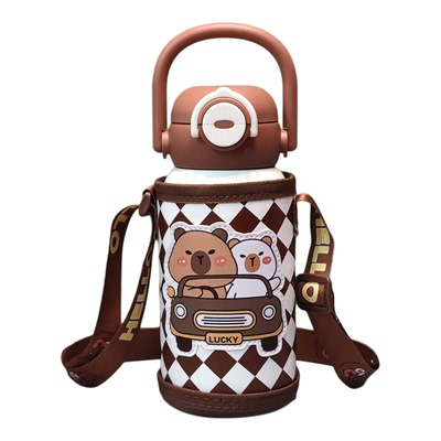 新款双饮卡通儿童保温杯水杯手提