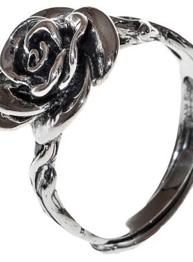 古银铺女款玫瑰花开口戒指S925