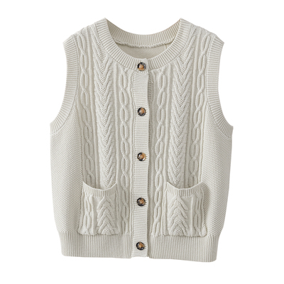100%纯棉针织马甲背心女无袖开衫