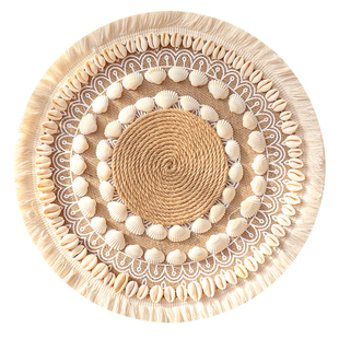 波西米亚风贝壳流苏拉菲草编壁饰民宿家居店铺装饰度假风墙面挂饰