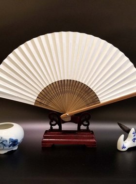 日式和风中国风男竹柄折扇子6寸双面串面香纸扇空白色书法工笔画
