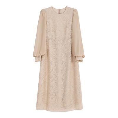 修身绣花灯笼袖蕾丝浪漫连衣裙