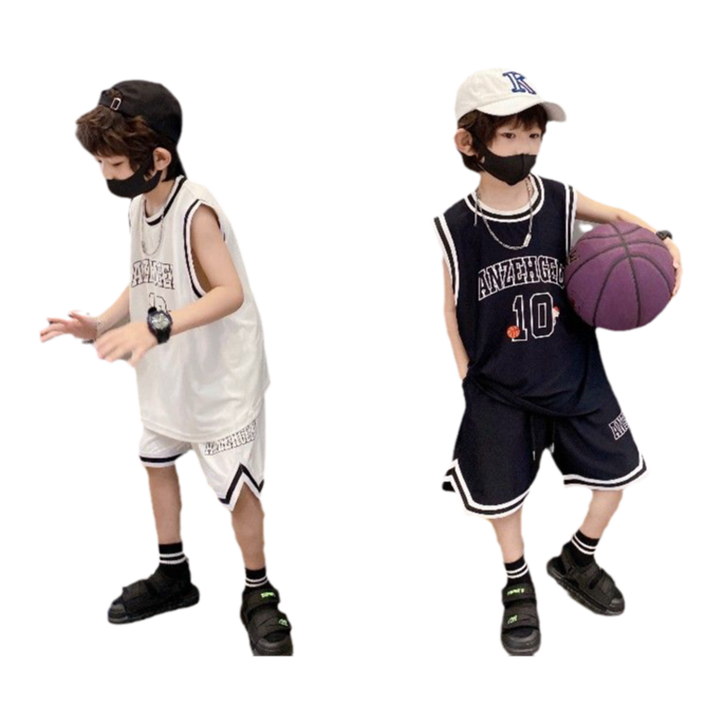 2025夏篮球服男儿童套装冰丝网眼薄款韩版透气运动背心短裤两件套