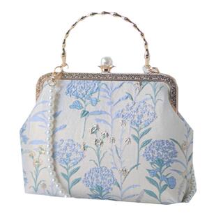 神隐手作原创莫奈花园高级复古旗袍包包珍珠晚宴包手提斜挎口金包