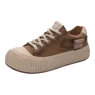 2026年新款真皮休闲鞋女复古拼色圆头厚底松糕鞋子丑萌深口德训鞋