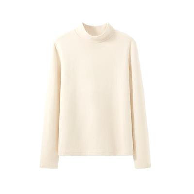 NOW真维斯杏色绒德半高领打底衫修身女2025新款秋冬内搭长袖上衣