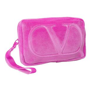 华伦天奴大v化妆包 丝绒面料收纳包 卡其色手拎大容量收纳包