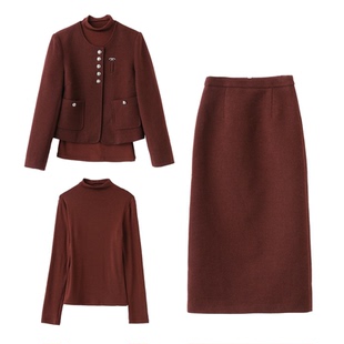高级感小香风毛呢套装裙女秋冬2025新款轻奢气质名媛时尚三件套裙