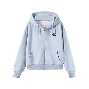 季冠军2025秋冬新款加绒加厚连帽卫衣女短款开衫外套小个子上衣潮