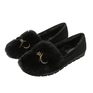 毛毛鞋女冬外穿厚底2025新款加绒豆豆鞋兔毛棉瓢鞋34码女鞋小码33