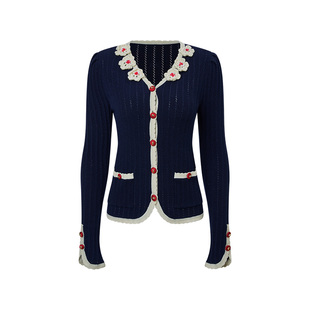 【万鹏同款】MAXRIENY暖冬甜美感千金开衫手钩立体花x型收腰毛衫