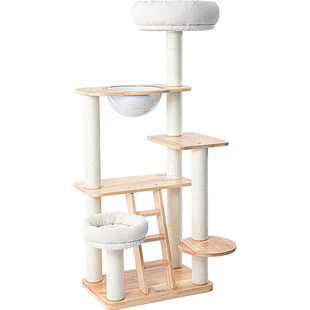 蜜罐猫爬架猫窝猫树一体进口实木猫架木质漆面太空碗窝 v210907