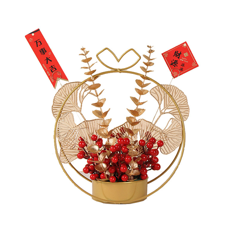 祝福花篮铁艺插花发财果轻奢百搭
