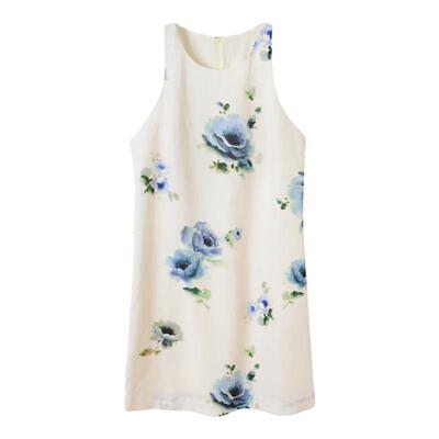 冯下文 OS提花白色连衣裙女夏新中式无袖100亚麻显瘦气质白色裙子