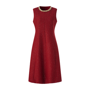 迪奥高奢小香风连衣裙女25新款重工金钻亮片编织羊毛粗花呢背心裙