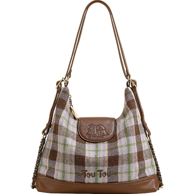 TOUTOU线条小狗联名秋冬格纹托特包双肩包单肩多用送女孩生日礼物