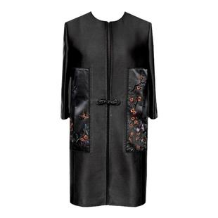 品尚华服中国风新款丝羊毛高端复古刺绣修身廓形女中长外套 风衣