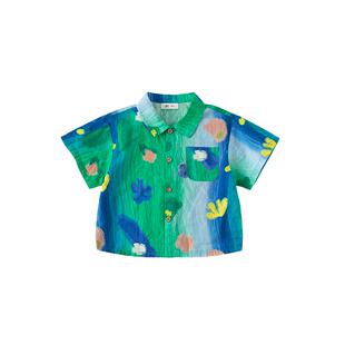 男童短袖2026新款女童花衬衫儿童衣服夏天宝宝上衣童装夏装衬衣潮